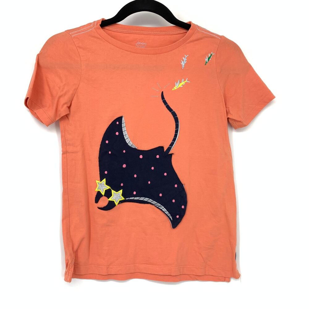 Joules Girls 10 Orange Stingray Graphic Tee Applique Short Sleeve Ocean Sea Life
